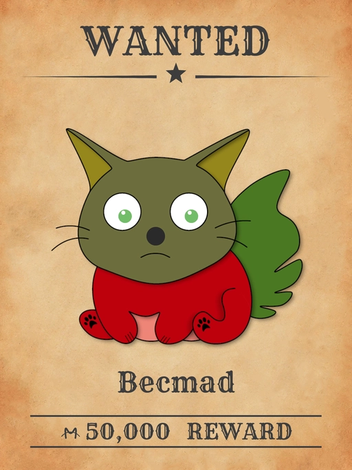 Becmad NFT, a green - red multicolored cat from 'Wanted Cats' collection, creating counterfeit documents in Meowpolis