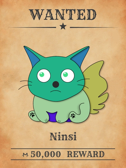 Ninsi NFT, a green multicolored cat from the 'Wanted Cats' collection, sabotaging Meowpolis' infrastructure.