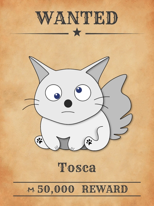 Tosca NFT, white multicolored cat from the 'Wanted Cats' collection, creating illegal potions in Meowpolis.