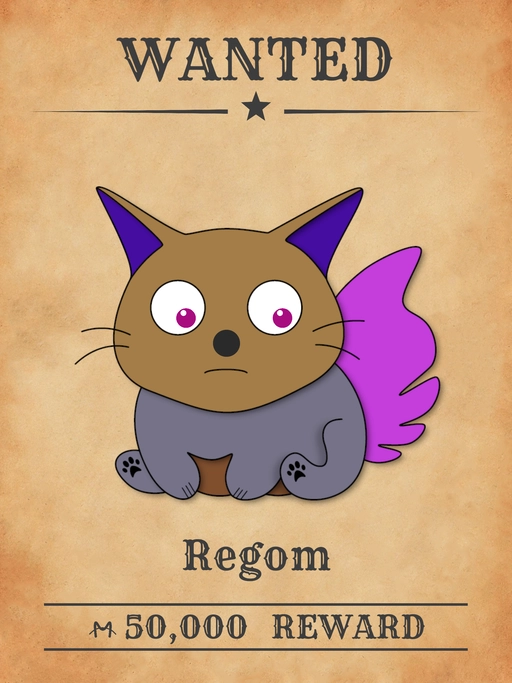 Regom NFT, a brown-grey multicolored cat from 'Wanted Cats' collection, blackmailing Meowpolis citizens for power.