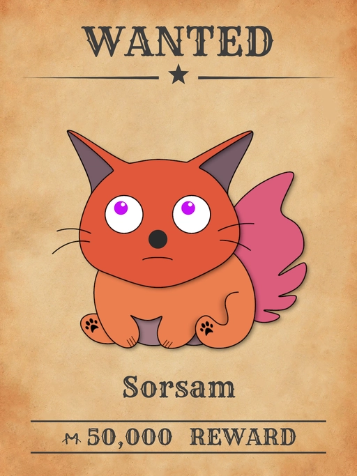 Sorsam NFT, an orange multicolored cat from the 'Wanted Cats' collection, smuggling sardines through Meowpolis markets