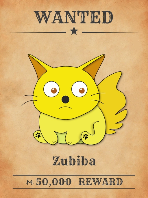 Zubiba NFT, a yellow multicolored cat from 'Wanted Cats' collection, stealing jewels from Meowpolis' wealthiest cats.