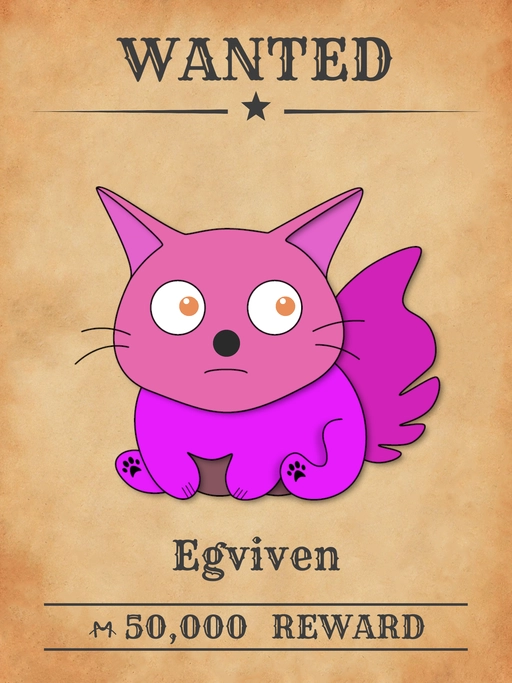 Egviven NFT, a pink multicolored cat from 'Wanted Cats' collection, orchestrating online scams in Meowpolis.