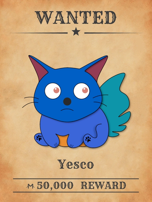 Yesco NFT, a blue multicolored cat from 'Wanted Cats' collection, silently stealing valuables in Meowpolis.