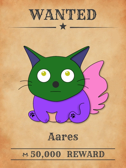 Aares NFT, a Japanese Laurel multicolored cat from 'Wanted Cats' collection, stealing food from stray kittens.