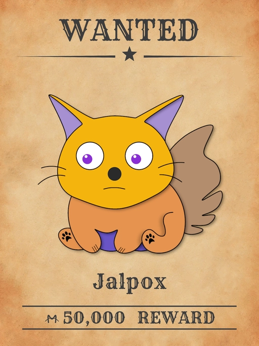 Jalpox NFT, yellow multicolored cat from 'Wanted Cats' collection, causing chaos in Meowpolis