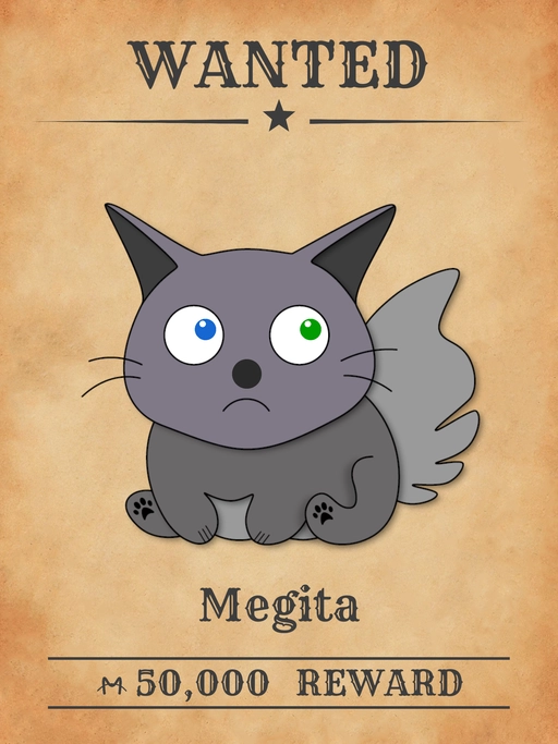 Megita NFT, a gray multicolored cat from 'Wanted Cats' collection, leaking secrets to networks in Meowpolis.