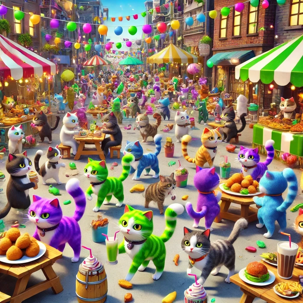 Festival celebration in Meowpolis during national day